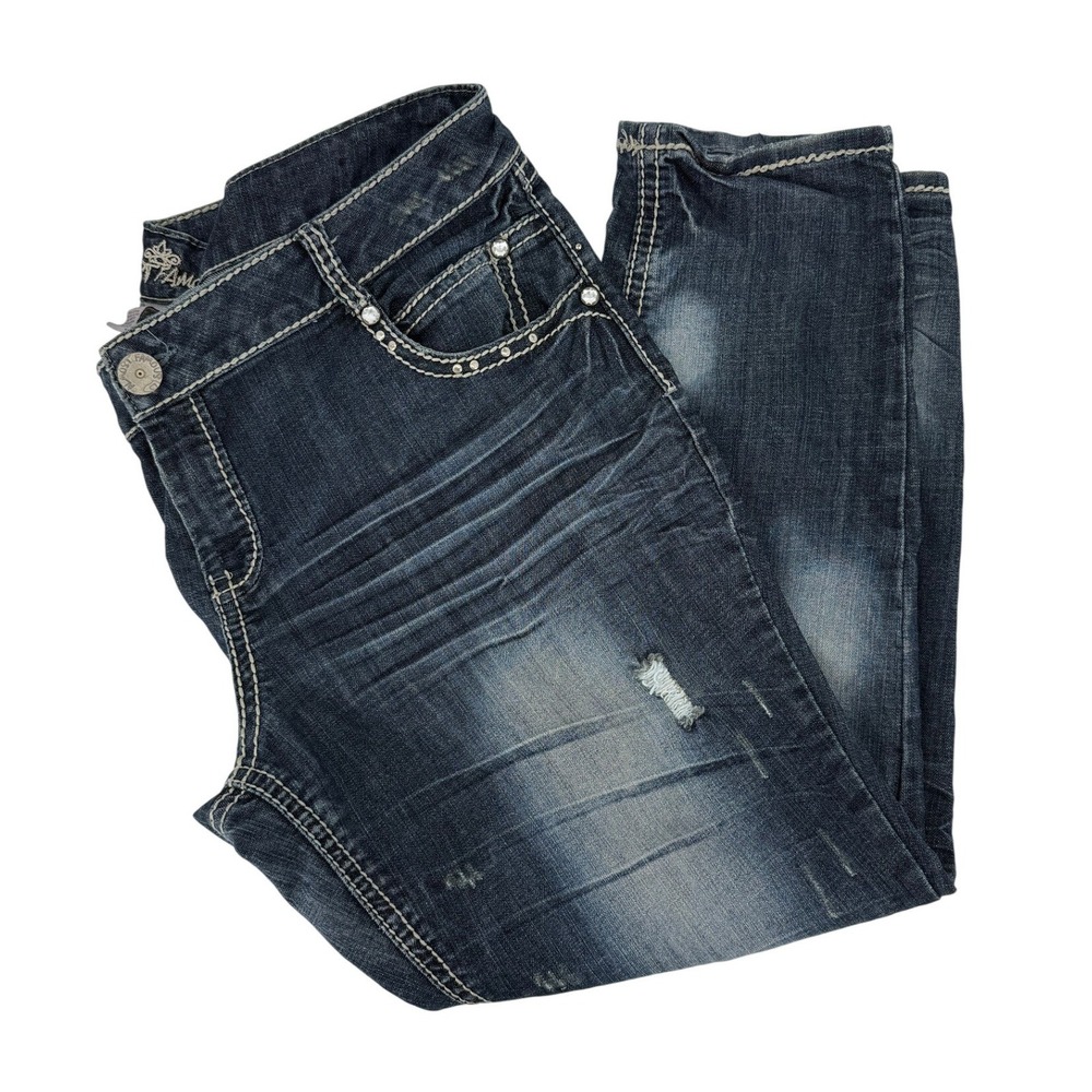 Almost Famous Womens P 22 Distressed Thick Stitch Rhinestone‎ Skinny Jean